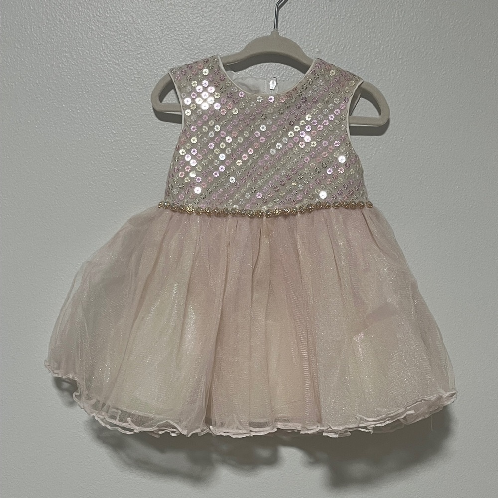 Bonnie Baby Pink and White Sequin Dress